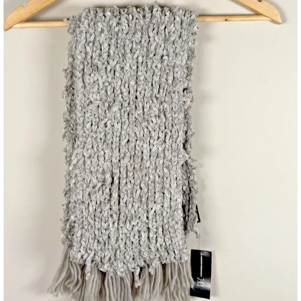 Y2K I.N.C. International Concepts Women's Metallic Accent Gray Scarf Chunky Knit